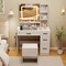 Costway 35.5" Makeup Table Set Vanity Desk with Mirror and Lights 2 Open Shelves Glass Top